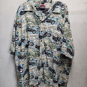 D'EM CRAZY Shirts Vintage Motorcycle Biker Short Sleeve Button Up 2X Mens